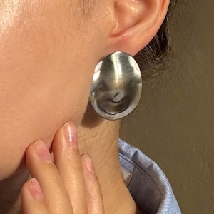 Chunky Earrings Silver Oval – Bold Statement Earrings, Organic Shape Studs, Minimalist Modern Jewelry, Non Tarnish Lightweight Earrings