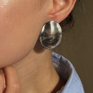 Oval Statement Earrings Stainless Steel – Organic Shape Stud Earrings for Women, Modern Minimalist Jewelry Gift
