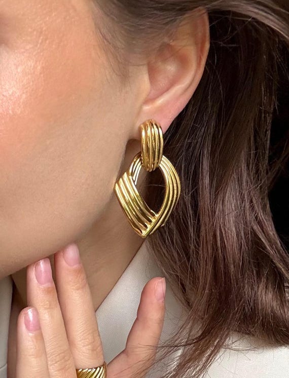 Chunky Gold Statement Earrings, Geometric Dangle Earrings for Women, Elegant Modern Bold Earrings, Christmas Gift for Her