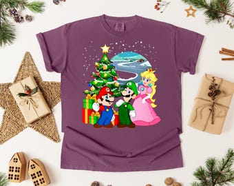 Mario Kart Christmas T-Shirt, Princess Peach Holiday Tee, Gamer Gift for Him, Luigi Bros Xmas Sweater, Nintendo Video Game Merch, Retro Gift