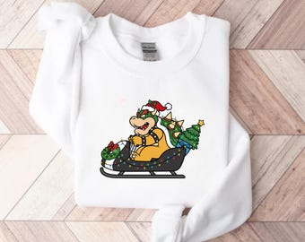 Bowser Christmas Sweatshirt, Koopa King Xmas Gift, Villain Video Game Jumper, Nintendo Fan Holiday Crewneck