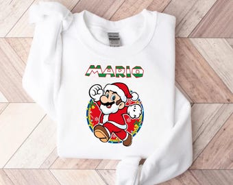 Santa Mario Christmas Sweatshirt, Super Mario Holiday Jumper, Funny Gamer Xmas Gift, Nintendo Bros Crewneck