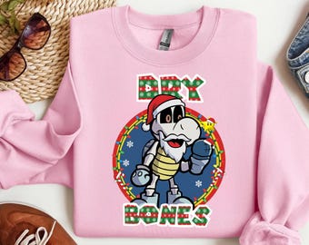 Nintendo Dry Bones Santa Tee | Mario Bros Skeleton Christmas Shirt | Spooky Holiday Gamer Gift | Ugly Sweater Retro Top