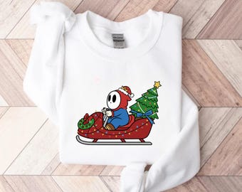 Shy Guy Christmas Sweatshirt, Funny Gamer Xmas Gift, Masked Enemy Video Game Jumper, Nintendo Fan Holiday Crewneck