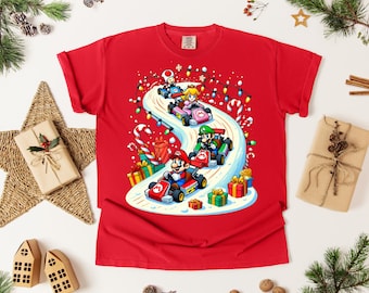 Mario Kart Christmas Shirt | Nintendo Holiday Racing T-Shirt | Luigi Peach Toad Gamer Xmas Gift | Retro Video Game Tee
