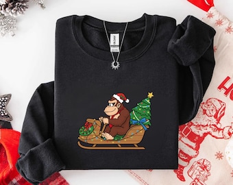 Donkey Kong Christmas Sweatshirt, Funny Retro Gamer Xmas Gift, Holiday Jungle Video Game Jumper, Nintendo DK Fan Tee