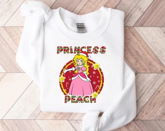 Princess Peach Christmas Shirt, Cute Mario Holiday Tee, Super Mario Bros Gamer Gift, Nintendo Xmas T-Shirt, Pastel Pink Peach Tee