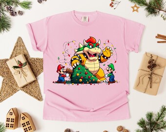 Super Mario Christmas T-Shirt,Funny Bowser Xmas Sweater Tee, Luigi Holiday Graphic Shirt,Nintendo Bootleg Gift for Gamer,Merry Christmas Tee
