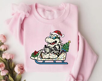 Dry Bowser Christmas Skeleton Sweatshirt, Ugly Holiday Gamer Crewneck, Koopa King Sleigh Jumper Gift