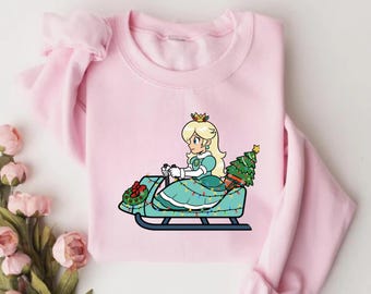 Rosalina Christmas Sweatshirt, Cute Gamer Xmas Gift, Space Princess Holiday Jumper, Nintendo Fan Teal Crewneck