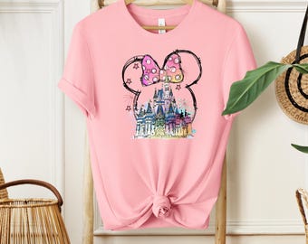 Magical Castle Shirt, Cute Pink Bow Watercolor Tee, Fantasy Vacation T-Shirt, Fairytale Park Outfit, Magic Trip Family Top