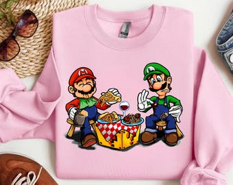 Funny Mario Luigi Pizza Spaghetti Sweatshirt, Gamer Brothers Hoodie, Cute Italian Food Lovers Pullover, Video Game Gift 2025
