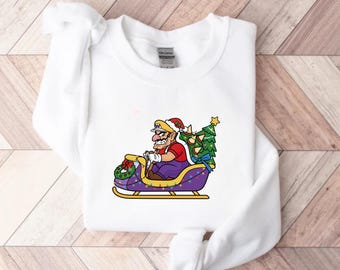 Wario Christmas Sweatshirt, Funny Gamer Ugly Xmas Gift, Purple Villain Video Game Jumper, Nintendo Fan Holiday Crewneck