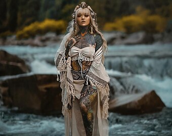 Repurposed Elvish fairy style Handmade with Denim and Tulle Festival Mini skirt Gypsy hippie clothing