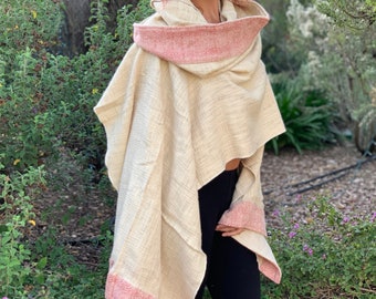 Cowl Neck Shawl-Khadi Fabric Shawl-Hooded Shawl- Desert Mantra Hooded Poncho- Handwoven Hippie- Poncho- Ethnic Clothing