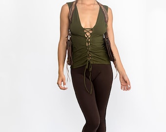 Korsetttopp, Snörtopp, Festivaltopp, Sexig Crop Top, Bohotopp, Fétopp, Pixietopp, Ravekläder, EDC-topp, Burning Man, Coachella-topp