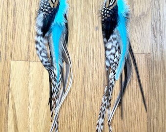 Long Feather Earrings-Feather Earrings- Extra Long Feathers-Festival Earrings-Native Earrings-Bellydance-Grizzly Feathers