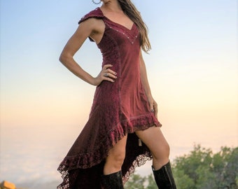 Brown Hooded Dress~White Hooded Vest~Hi Lo Dress~Fairy Dress~Boho Dress~Bohemian Dress~Gypsy, Festival Clothing~OmniCollection