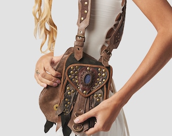 Handmade leather bag- Leather Fanny Pack- Leather Travel bag -Leather hip bag- Bag-Burning Man Gear- Smartphone Pockets- Shoulder Pockets