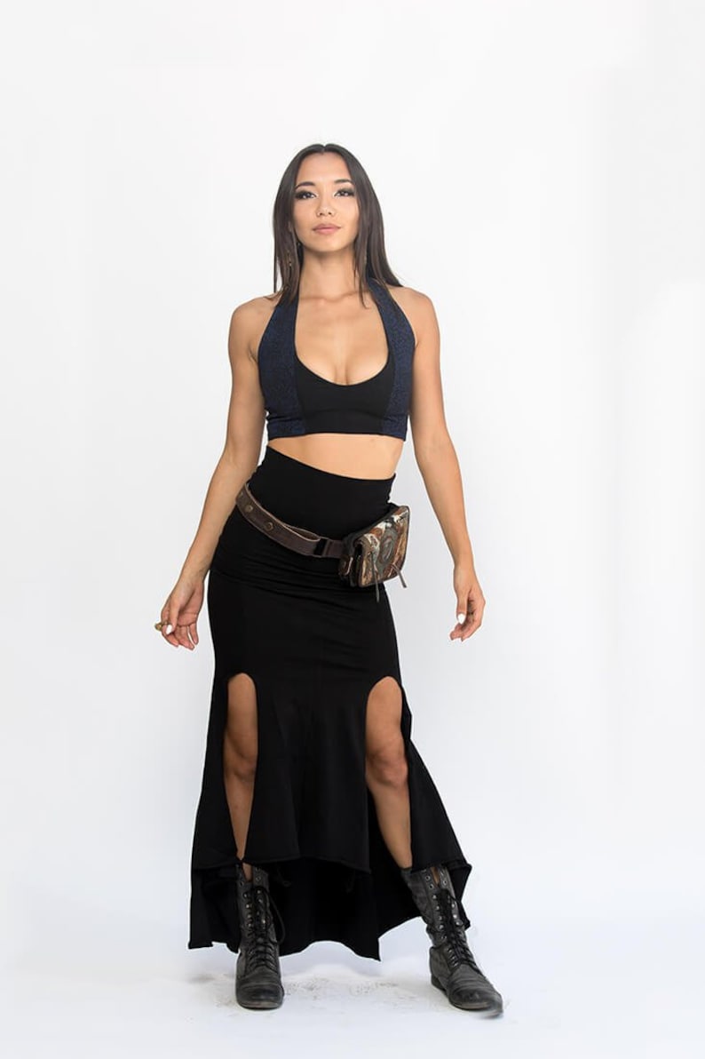 Lågskuren halternecktopp, svart BH-topp, festivalcrop top, danscrop top, boho, EDM, psytrancekläder, Burning Man-topp, älvtopp, pixietopp bild 1