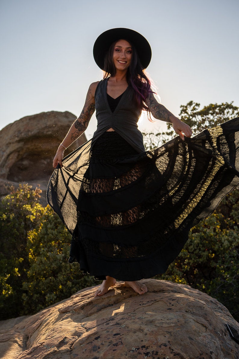 BellyDance Skirt Fishtail Skirt Flamenco Skirt Boho Maxi Skirt Aesthetic Gypsy Skirt-Long Lace Skirt-Amazing Long Vintage Skirt