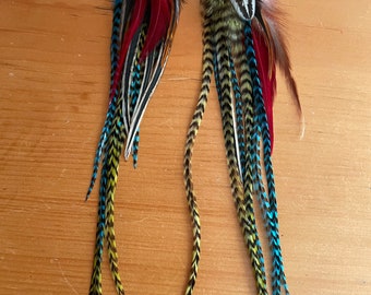 Handmade-Handcrafted-Colorful Earrings-Feather Earrings-Grizzly Feathers-Festival Fashion- Belly Dance- Circus