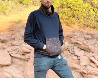 Stunning Mens Black Hippie Sweater- Boho Mens Clothing- Hip Hop Hoodie- Ethnic Clothing- Bohemian Sweater- Mens Indie Clothing