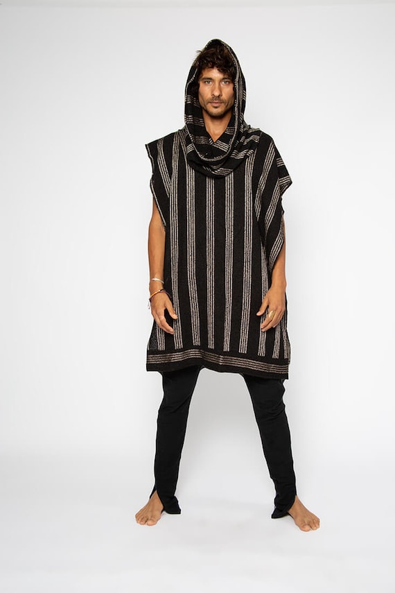 black hooded poncho mens