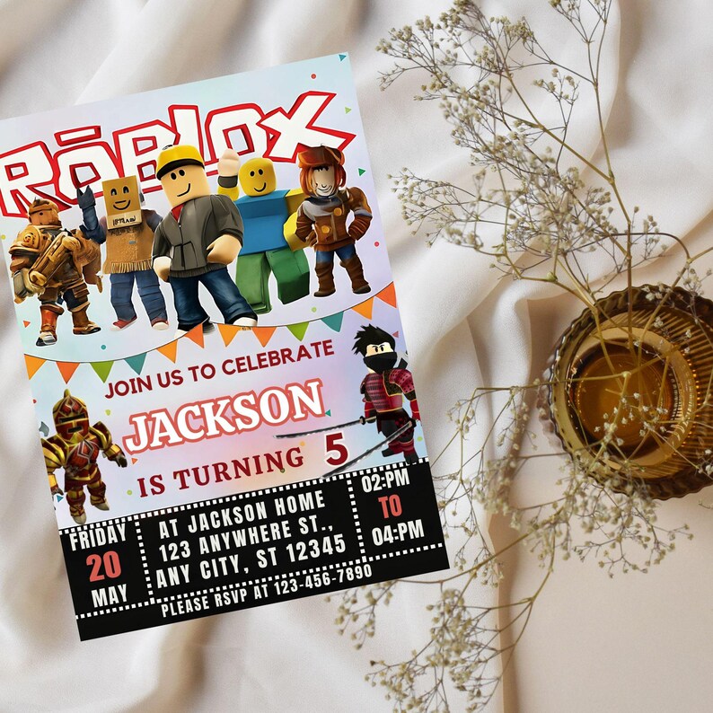 Editable Roblox Birthday Invitation Template: Game Party Invite ...
