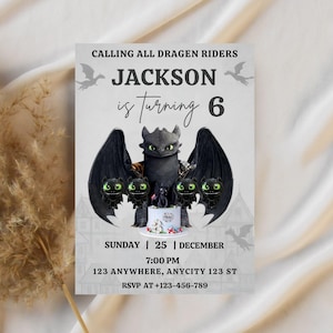 How to Train Your Dragon Birthday Invitation Editable – Canva Template for Boys – Viking Dragon Party – Digital Download – digital Invite