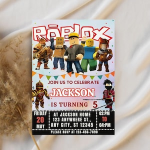 Editable Roblox Invitation, Roblox Invite, Game Party, Roblox Boys Birthday Invitation Template, Game Birthday, Kids Roblox, Canva