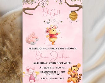 Winnie the Pooh Baby Shower Invitation: Oh Girl, Printable Template (Digital Download)