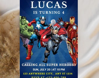 Avengers Birthday Invitation: Kids Superhero Party, Canva Template (Digital Download)