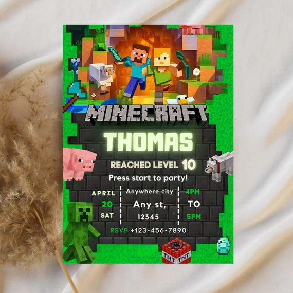 Birthday Invitation Minecraft Editable, Minecrafter birthday Invite instant download, Video Game Birthday Invitation, Digital Invite
