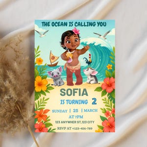Bearbeitbare Baby Moana Geburtstagseinladung, bearbeitbare digitale Hawaiian Moana Geburtstagseinladung, Kinder Thema Party Einladung, Baby Moana Vorlage