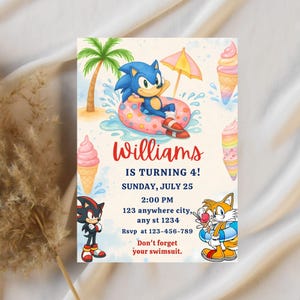 Sonic Pool Party Birthday Invitation, Editable Sonic Canva Template, Sonic Birthday Invite for boys, Summer Party Canva Template