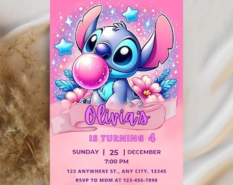 Bearbeitbare Stitch-Geburtstagseinladung: Druckbare Canva-Vorlage (digitaler Download)