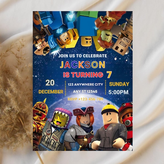 Editable Roblox Birthday Invitation: Game Party Invite (Canva Template)