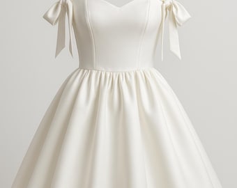 Elegante witte satijnen jurk | Handgemaakte midi-jurk | Minimalistische formele avondoutfit | Feestjurk vrijgezellenfeest