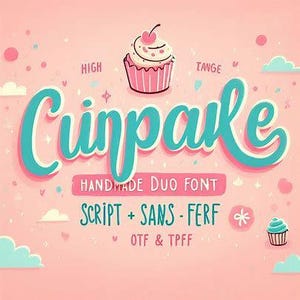 Cupcake Handmade Duo Font | Playful Handwritten Script & Sans Serif Pair for Logos, Cards, Invitations