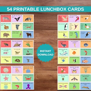 54 Printable Animal Lunch Box Cards, Encouraging Lunch Notes for Kids, PDF, Back to School, Jokes & Puns, Easy to Cut, Fun and Cute Gifts