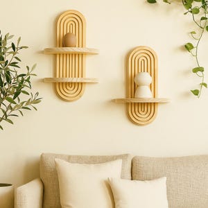 Elegant Wood Wall Decor, Boho Wooden Wall Shelf Set, Minimalist Arch Design, Modern Natural Wood Accent, Decorative Wall Art for Bedroom