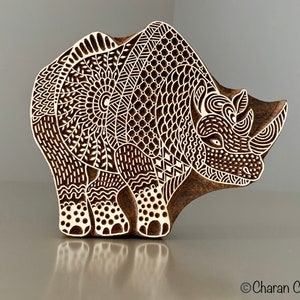 Holzblock Stempel, Tjaps, indischer Holzstempel, Keramikstempel, handgeschnitzter Textilstempel-Zentangle Nashorn