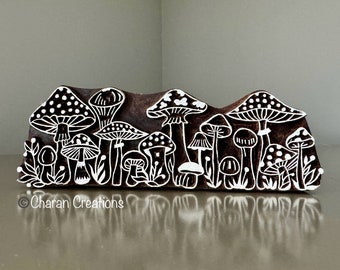 Block print Stamp, Pottery Stamps, Indian Wood Stamp, Textile Stamp, Wood Blocks, Printing Stamp- Mushrooms & Plants Border