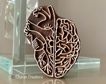 Stamps for Clay, Indian Wood Stamp, Soap Stamp, Wood Blocks, Printing Stamp- Brain & Heart