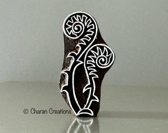 Stamp for Clay, Leather, Indian Wood Stamp, Blockprint Stamp, Printing Stamp Blocks- Fiddleheads  Fern