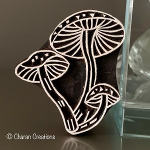 Tampons de poterie, Tampons en bois indiens, Tampons blockprint, Tjaps, Tampons sculptés à la main - Champignons agaric au miel