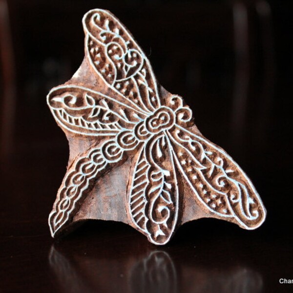 Hand Carved Indian Wood Textile Stamp Block, Pottery Stamp- Dragonfly