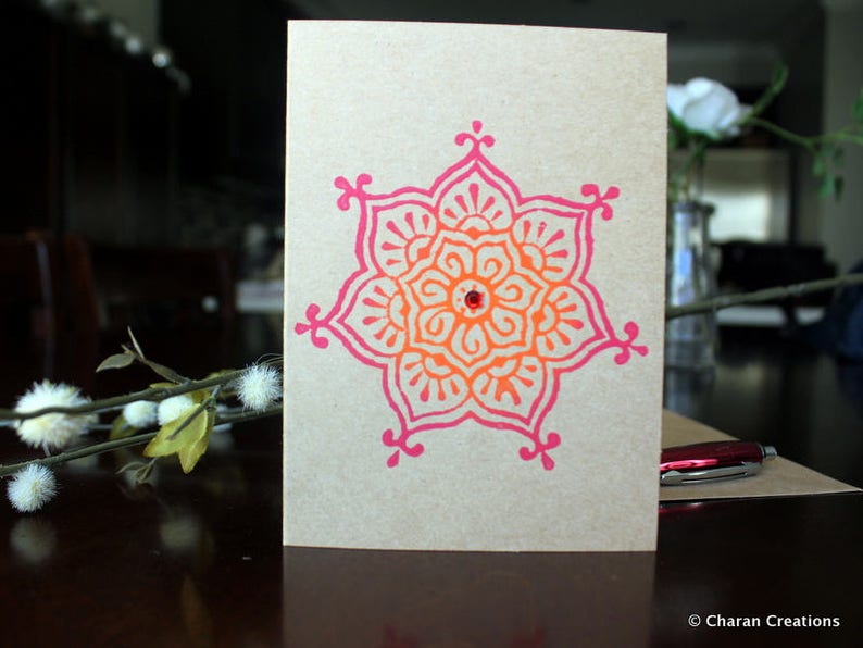 Hand Block Printed Kraft Blank Card with Envelope image 4