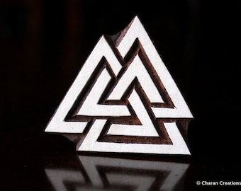 Hand Carved stamp, Indian Wood Block Stamp, Tjaps, Pottery stamp, Textile Stamp- Valknut